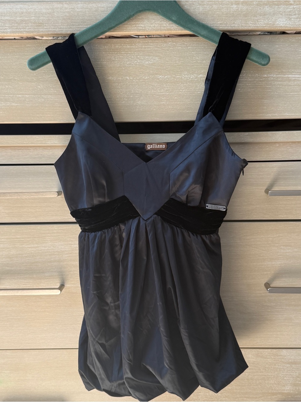 Galliano Black Satin and Velvet Empire-Style Camisole